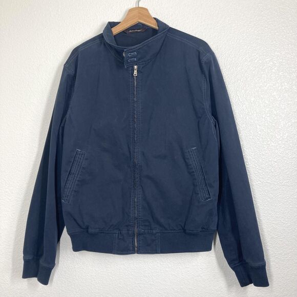 Robert Talbott Jacket Mens Medium Navy Blue Bullit II Moto Bomber Cotton - Picture 1 of 16